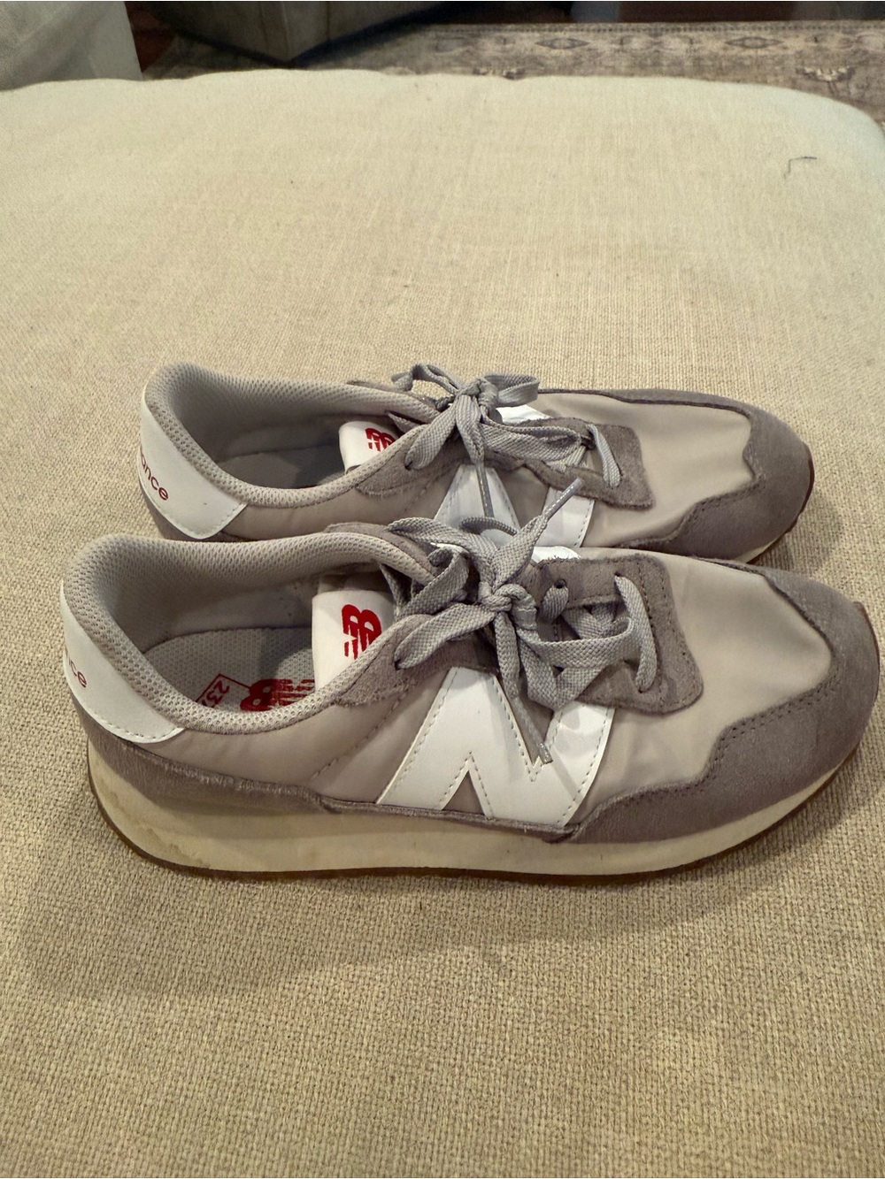 New Balance Men's Light Gray Suede & Nylon Sneakers with White 'N' - Picture 2 of 3